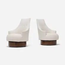 attribution Adrian Pearsall, Swivel armchairs, pair, c. 1960, upholstery, walnut