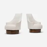 attribution Adrian Pearsall, Swivel armchairs, pair, c. 1960, upholstery, walnut