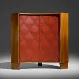 Otto Schulz, Corner cabinet, c. 1945, elm, vinyl, steel brads