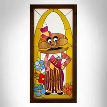 McDonald's, Mayor McCheese (stained glass window), c. 1971, slag glass, leaded glass, acrylic, pine