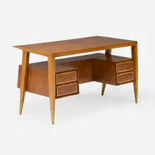 Gio Ponti, Desk, c. 1950, stained walnut, brass
