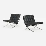 Ludwig Mies van der Rohe, Barcelona chairs, pair, leather upholstery, stainless steel