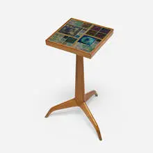 Edward Wormley, Janus occasional table, model 6047, c. 1960, mahogany, Murano glass tiles, brass
