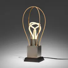 Garry Knox Bennett, Table lamp #12, 2012, nickel-plated brass, wood, gold-plated piano strings
