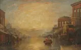 A capriccio of a river with classical architecture by English School, sold Jan 2019