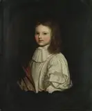 Charles Beale, Portrait of a boy, bust-length, in white costume, in a stone cartouche, oil on canvas