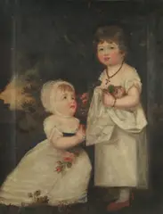 Portrait of Master and Miss Hunter in a landscape by William Owen, oil on canvas, sold Oct 2019