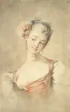François Boucher, Study for a lady, coloured chalks and wash on paper