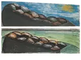 Markus Lüpertz, Ährenlandschaft, 1969, Diptychon: Farbkreide, Aquarell und Graphit auf zwei Papieren (Prägestempel: SELECTA)