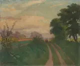 Otto Modersohn, Weg nach Surheide - Abendsonne, 1938, Öl auf leinenstruktierter Pappe