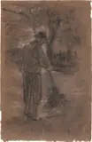 Max Liebermann, Der Straßenkehrer, 1892, Kreide, weiß gehöht, auf braunem Papier