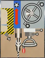 BOHRMASCHINE I by Hans Ticha, 1983, Öl auf Leinwand, sold Nov 2022