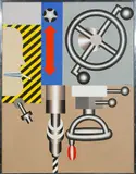 Hans Ticha, BOHRMASCHINE I, 1983, Öl auf Leinwand
