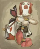 Gabriele Münter, Begonien und Porzellanhund, 1916, Gouache und Aquarell auf graugrünem Bütten