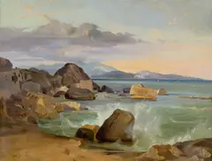 Am Strand von Terracina by Friedrich Nerly, Öl auf Papier auf Pappe, sold Nov 2017