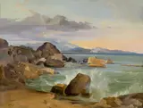 Friedrich Nerly, Am Strand von Terracina, Öl auf Papier auf Pappe