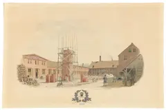 Eduard Gaertner, Bauplatz der Fabrik March Söhne in Charlottenburg, Marchstraße, 1869, Aquarell und Deckweiß über Bleistift auf Papier