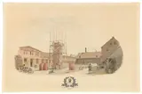 Eduard Gaertner, Bauplatz der Fabrik March Söhne in Charlottenburg, Marchstraße, 1869, Aquarell und Deckweiß über Bleistift auf Papier