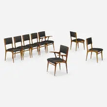 Dining chairs model 671, set of eight by Carlo de Carli, c. 1955, walnut, upholstery, sold Nov 2023