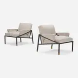 D.R. Bates and Jackson Gregory, Jr., Chairs, pair, c. 1955, powder-coated steel, upholstery, brass