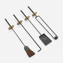 Mel Bogart, Fireplace tool set, c. 1950, brass, wrought iron