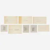 Bruce Goff, Collection of eight renderings, c. 1982, ink on tracing paper