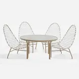 John Caldwell, Mai Tai dining chairs and table, set of five, 1956, vinyl, enameled aluminum, glass