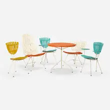 Arthur Umanoff, Patio furniture, set of six, c. 1955, painted wood, enameled steel