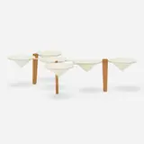Rare plant stand by George Nelson & Associates, c. 1952, walnut, enameled metal, plastic, sold Nov 2023