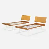 Thin Edge beds model 5491, pair by George Nelson & Associates, 1955, stained ash, cane, enameled steel, sold Nov 2023