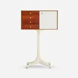 Miniature cabinet, model 5211 by George Nelson & Associates, 1952, walnut, rosewood, laminate enameled steel, porcelain, sold Nov 2023