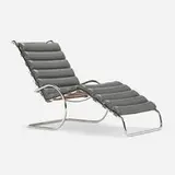 Chaise lounge, model 259 by Ludwig Mies van der Rohe, stainless steel, leather, sold Nov 2023