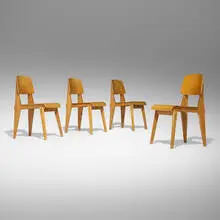 Jean Prouvé, Tout Bois chairs, set of four, 1941, oak, molded plywood