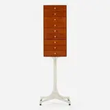 Miniature cabinet, model 5217 by George Nelson & Associates, 1952, walnut, rosewood, enameled steel, sold Nov 2023
