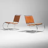 Ludwig Mies van der Rohe, Early MR 30/5 chairs, pair, c. 1930, leather, chrome-plated steel