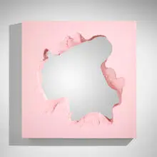 Snarkitecture, Broken Square Mirror (Pink), 2021, lacquered polyurethane, mirrored glass