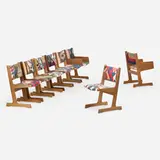 Darren Romanelli, DRx Quilted Dining Chairs, set of eight, c. 2022, upholstered quilts, African teak