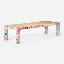 Darren Romanelli, DRx Quilted Dining Table, c. 2022, upholstered quilts, maple burl