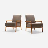 T. H. Robsjohn-Gibbings, Lounge chairs model 1601, pair, c. 1955, mahogany, velvet upholstery