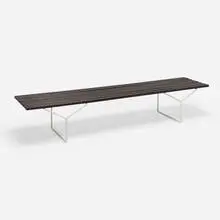 Harry Bertoia, Rare and Early Slat bench, rosewood. enameled steel