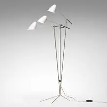 David Weeks, Tripod floor lamp, model 303, custom pale pink anodized aluminum, nickel-plated steel