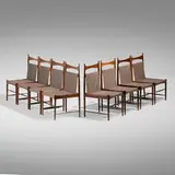 Sergio Rodrigues, High-Backed Cantu dining chairs, set of eight, 1959, jacaranda, leather