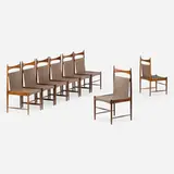 Sergio Rodrigues, High-Backed Cantu dining chairs, set of eight, 1959, jacaranda, leather