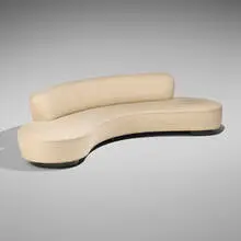 Vladimir Kagan, Serpentine sofa, upholstery, lacquered wood