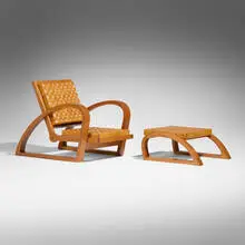Lounge chair and ottoman by Francis Jourdain, c. 1930, pear wood, cane, sold Aug 2026