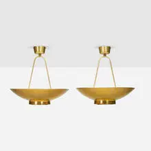 Paavo Tynell, Ceiling lamps, pair, 1950-52, brass, frosted glass
