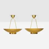 Paavo Tynell, Ceiling lamps, pair, 1950-52, brass, frosted glass