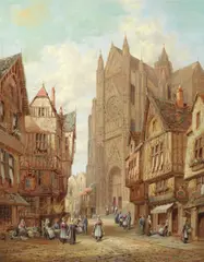Henry Schafer, Town scenes, a pair, oil on canvas