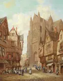 Henry Schafer, Town scenes, a pair, oil on canvas