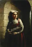 The acordian girl by Sir Hubert von Herkomer Ra, Rws, Cvo, oil on canvas, sold Oct 2019